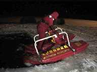 Back on the ice thanks to the rope team back on shore.